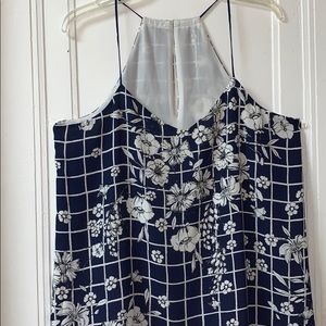Blue and White V Neck sleeveless Camisole tank top